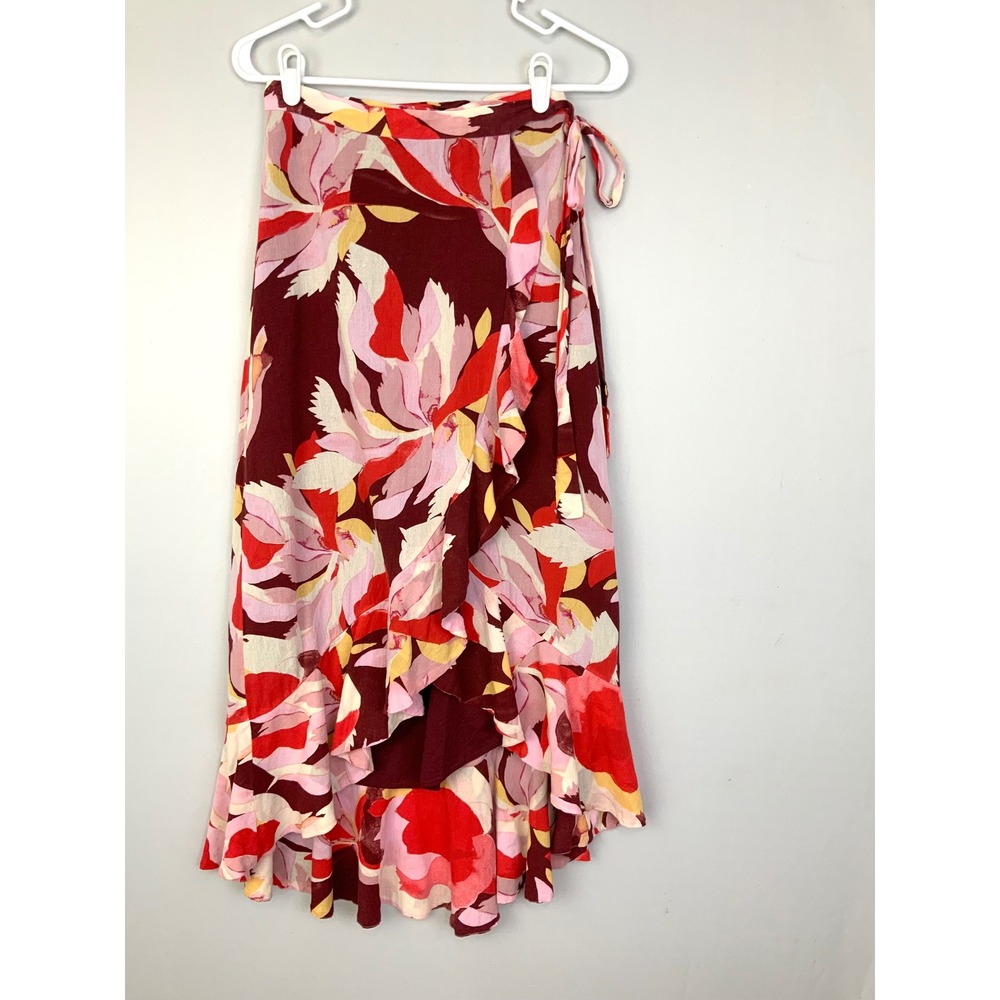 & Other Stories Sz 2 Floral Flounce Ruffle Hem Cotton Wrap Midi Skirt